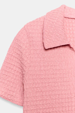 ZARA УКОРОЧЕННЫЙ ЖАКЕТ ИЗ РЕЛЬЕФНОЙ ТКАНИ, ПЫЛЬНЫЙ РОЗОВЫЙ