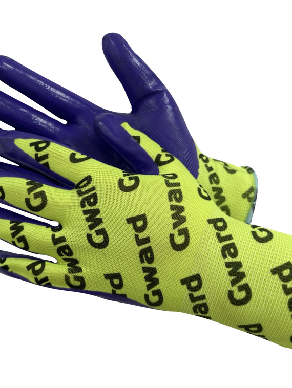 Перчатки Hi-Vis with GWARD logos нейлоновые с нитриловым покрытием