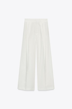 ZARA БРЮКИ СО СКЛАДКАМИ И КЛАПАНАМИ, ЖЕЛТОВАТО-БЕЛЫЙ