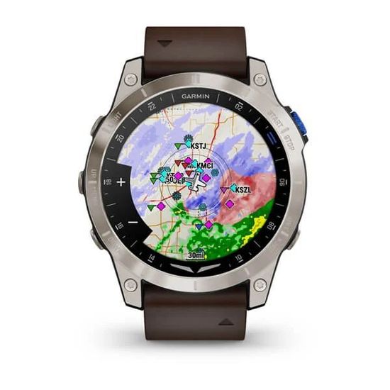 Умные авиационные часы Garmin D2™ Mach 1 с кожаным ремешком Оксфорд коричневого цвета