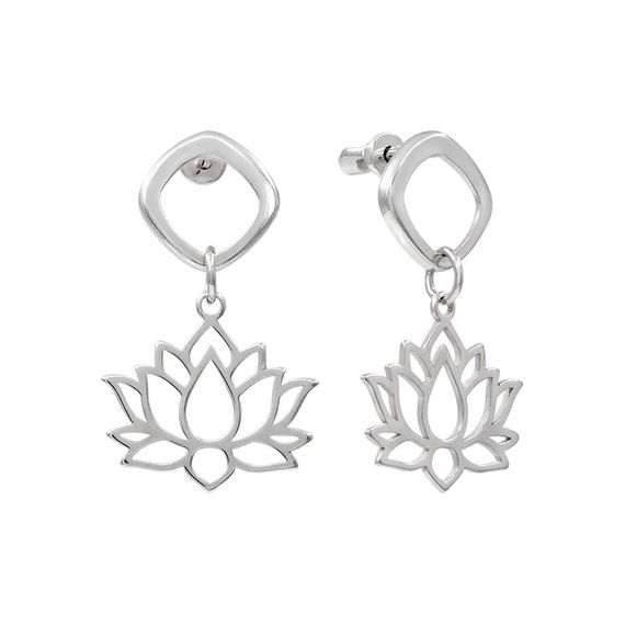 Серьги-пусеты с подвеской Лотос из серебра 925 пробы, фото 4