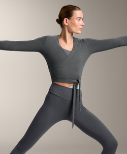 Oysho Футболка с длинными рукавами на запахе в рубчик, темно-серый