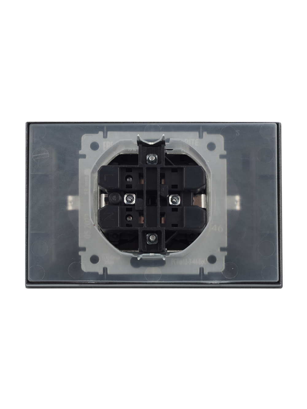 BRITE Розетка 2-местная с заземлением с защитными шторками и крышкой 16А в сборе IP44 РСбш12-3-44-БрС сталь IEK