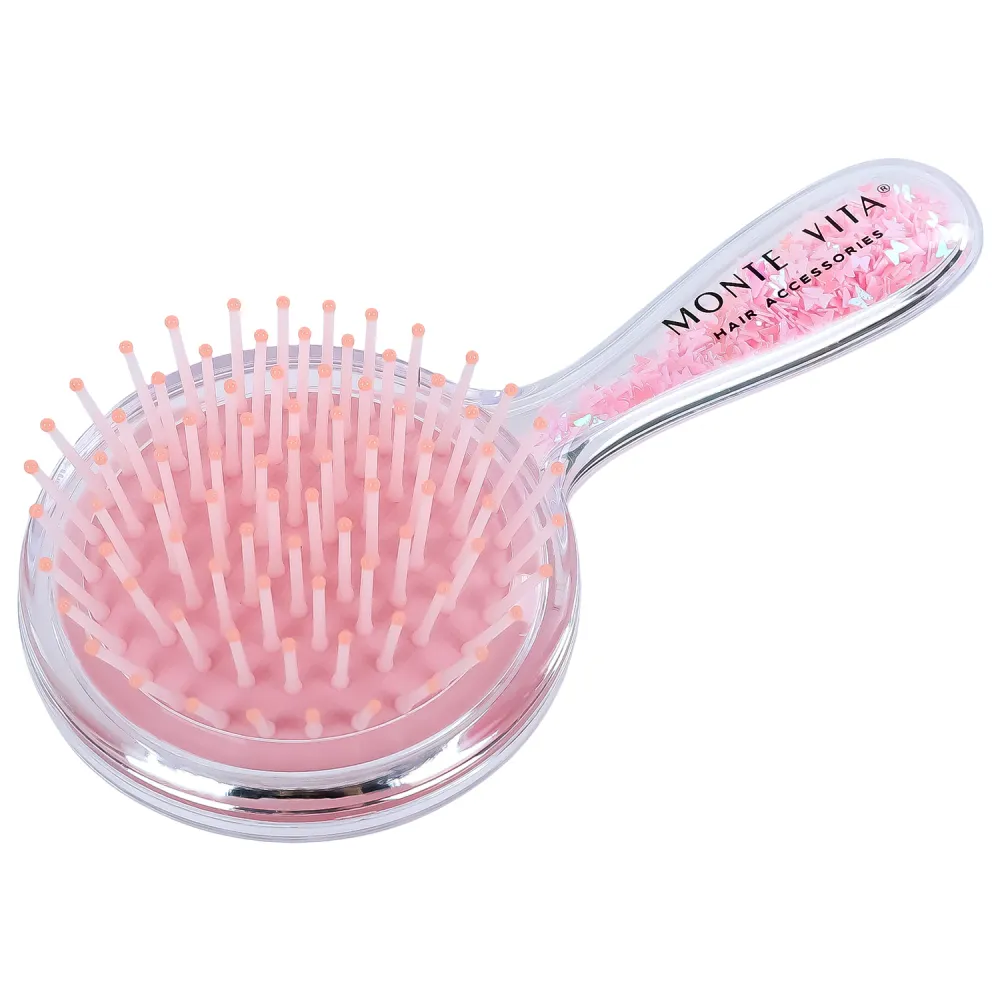 Расческа для волос массажная 15х7 см, с блестками прозрачный/розовый, MONTE VITA (МОНТЕ ВИТА), 457424