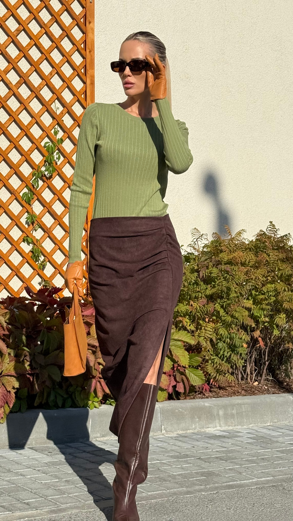 Юбка миди со сборкой из спандекса