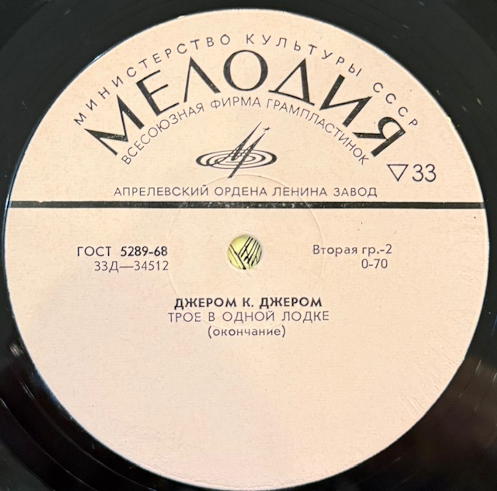 Виниловая пластинка Джером К. Джером – Трое В Одной Лодке (Мелодия) 10"