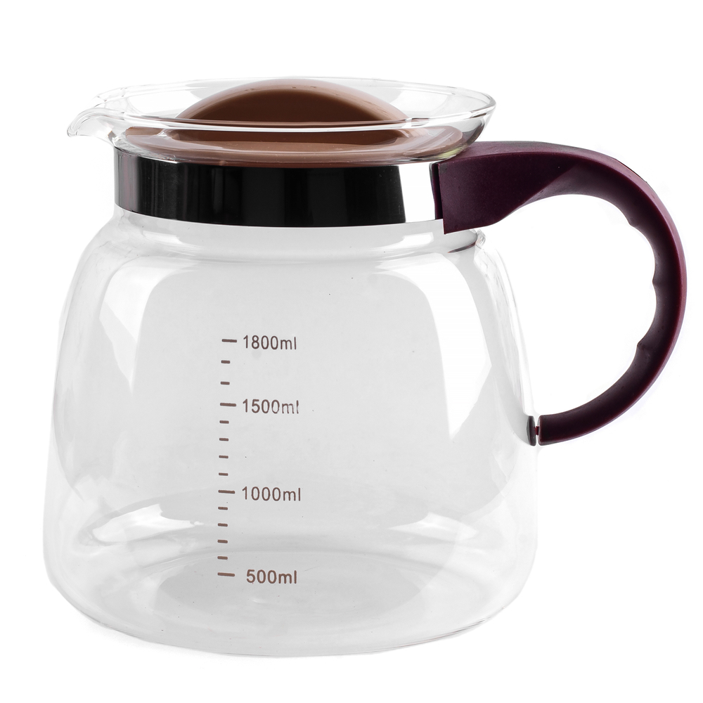 299003 Чайник  "Боковая ручка" красн.ручка, беж.крышка огнеупорный  h=16см, d=16см, 1800мл, стекло
