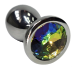 Анальная пробка из аллюминия c радужным кристаллом - 7 см. (Цвет: разноцветный)