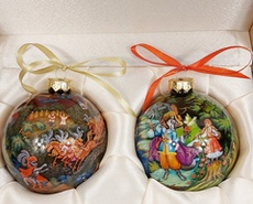 Набор новогодних шаров №2 с полной росписью "Кот в сапогах" и "Красная шапочка"