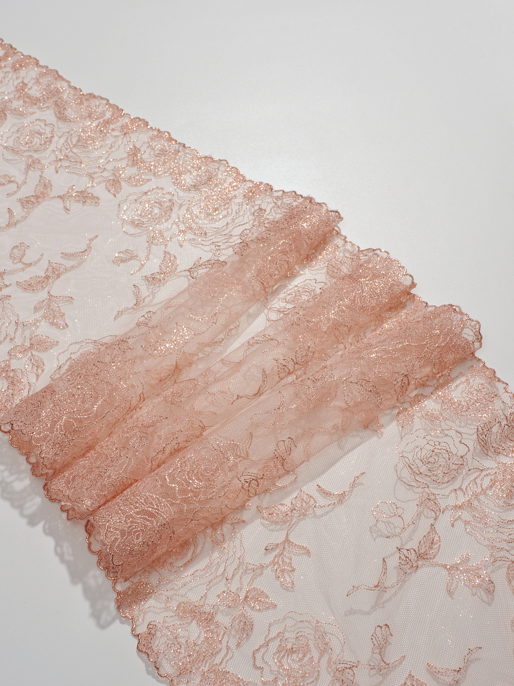 Кружево вышивка на сетке пудровая с люрексом розовое золото неэластичная ширина 24 см