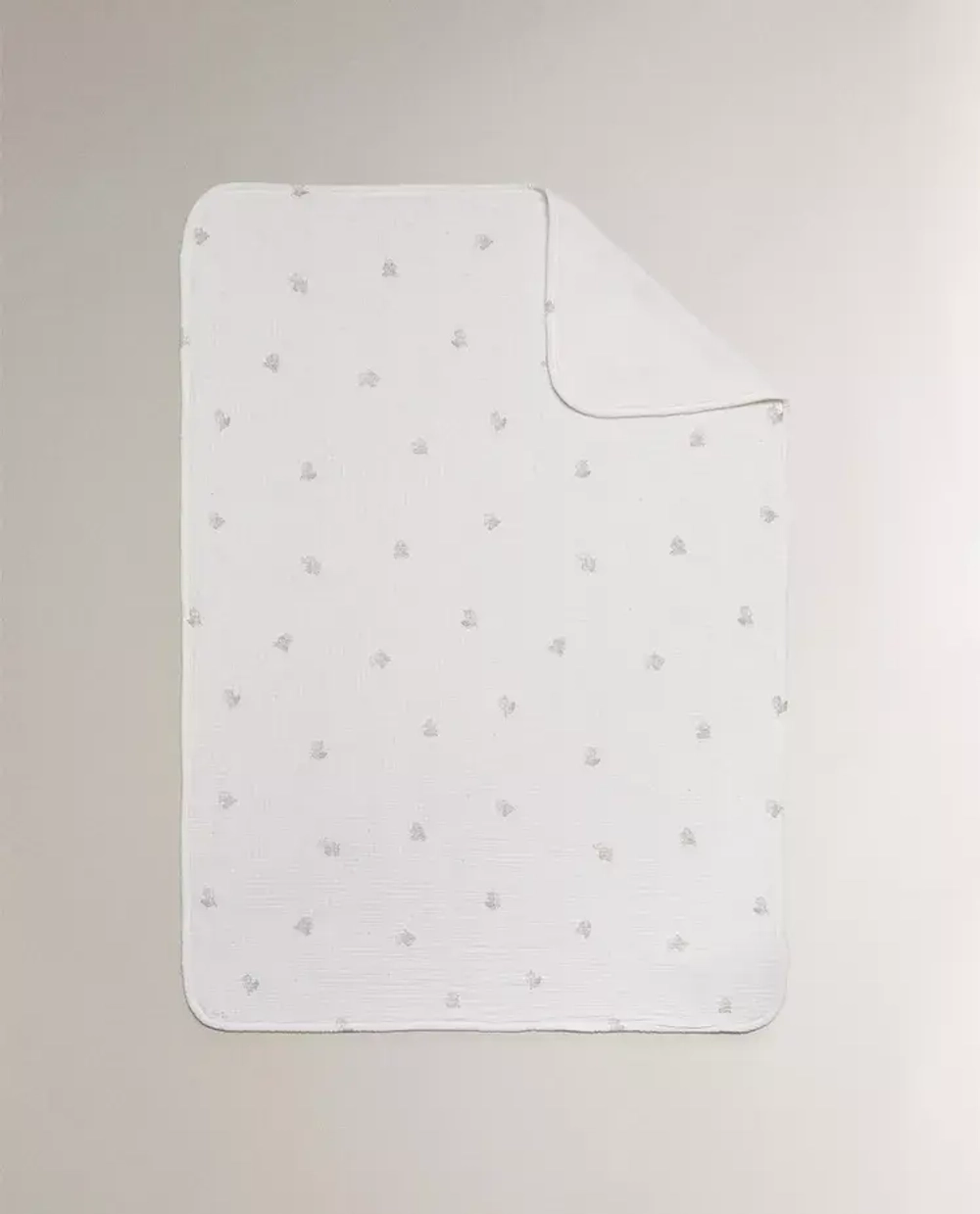 ZARA HOME ДЕТСКИЙ МУСЛИНОВЫЙ ПЛЕД С ПРИНТОМ "СЛОН", ЖЕЛТОВАТО-БЕЛЫЙ