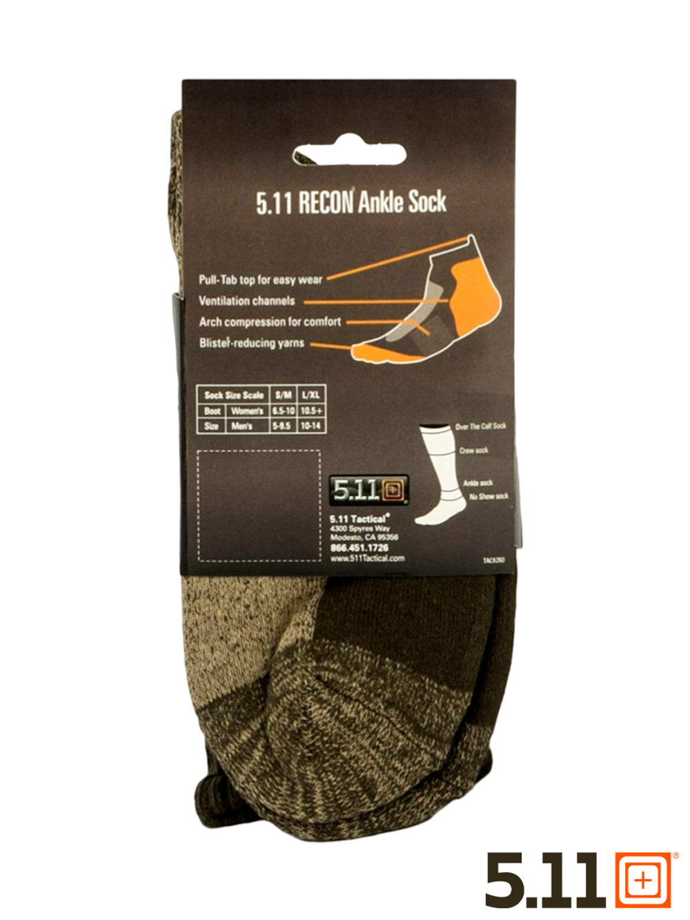 Термоноски 5.11 Tactical RECON Ankle Sock (TAC-6260). Олива-серый