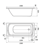 Ванна акриловая прямоугольная "Монако" 150х70 белая с г/м "Комфорт Santek