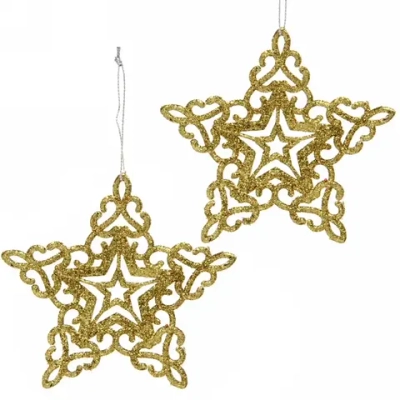 Подвески в блестках «Звездочки кружевные» 10 см (набор 2шт), золото