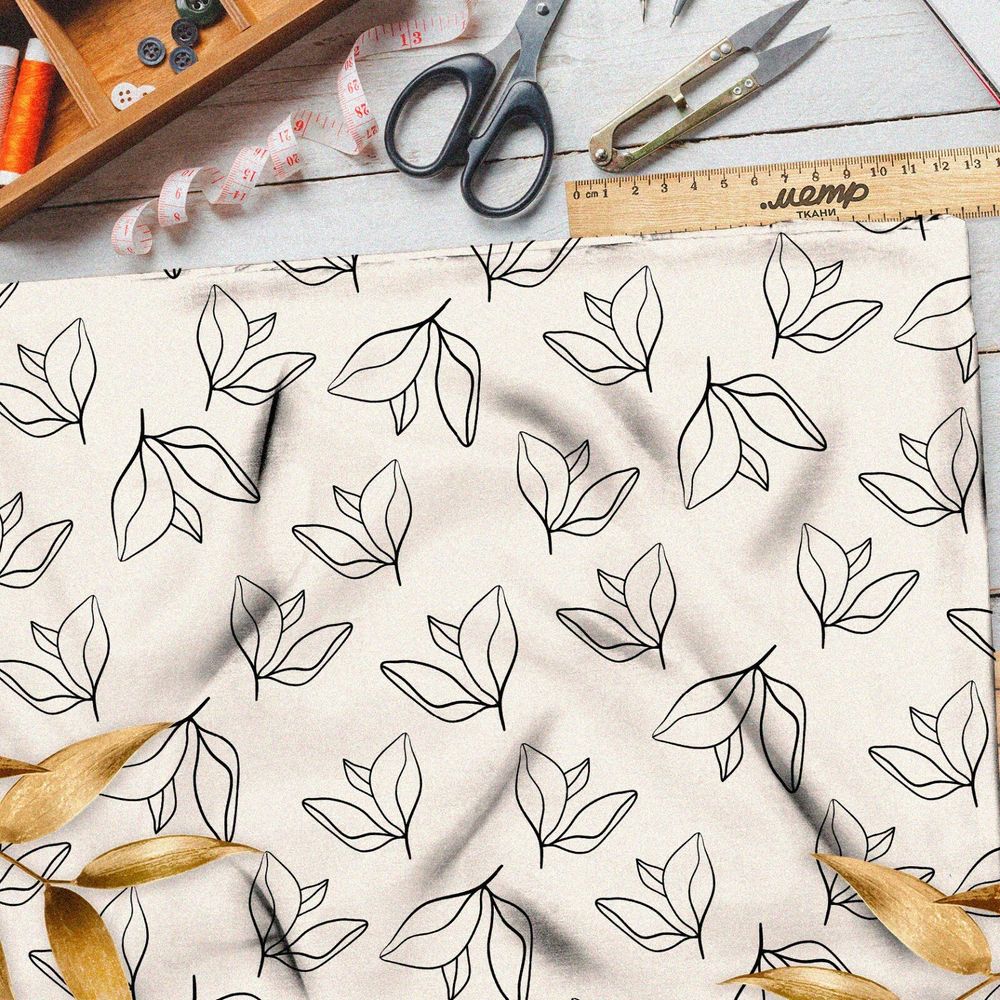 Ткань поплин контуры листочков