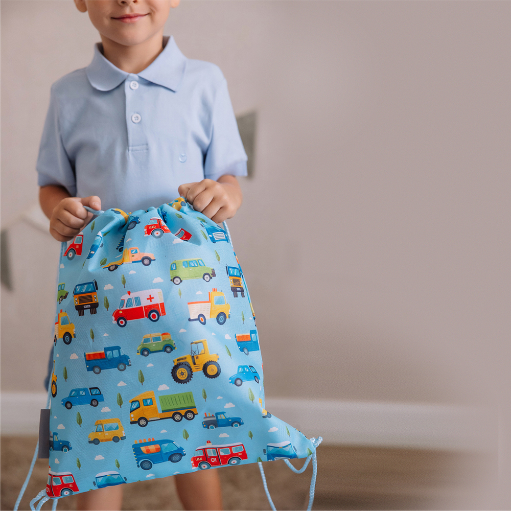 Набор для детского сада: кармашек, коврик, мешок. Машинки принт