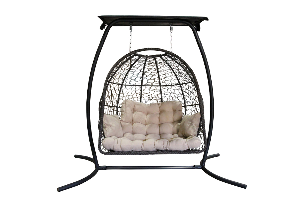 Кресло подвесное Беатрис арт.7036 (стойка+основание.черн.,корзн.корич.,подуш.беж. 2уп. (Т))