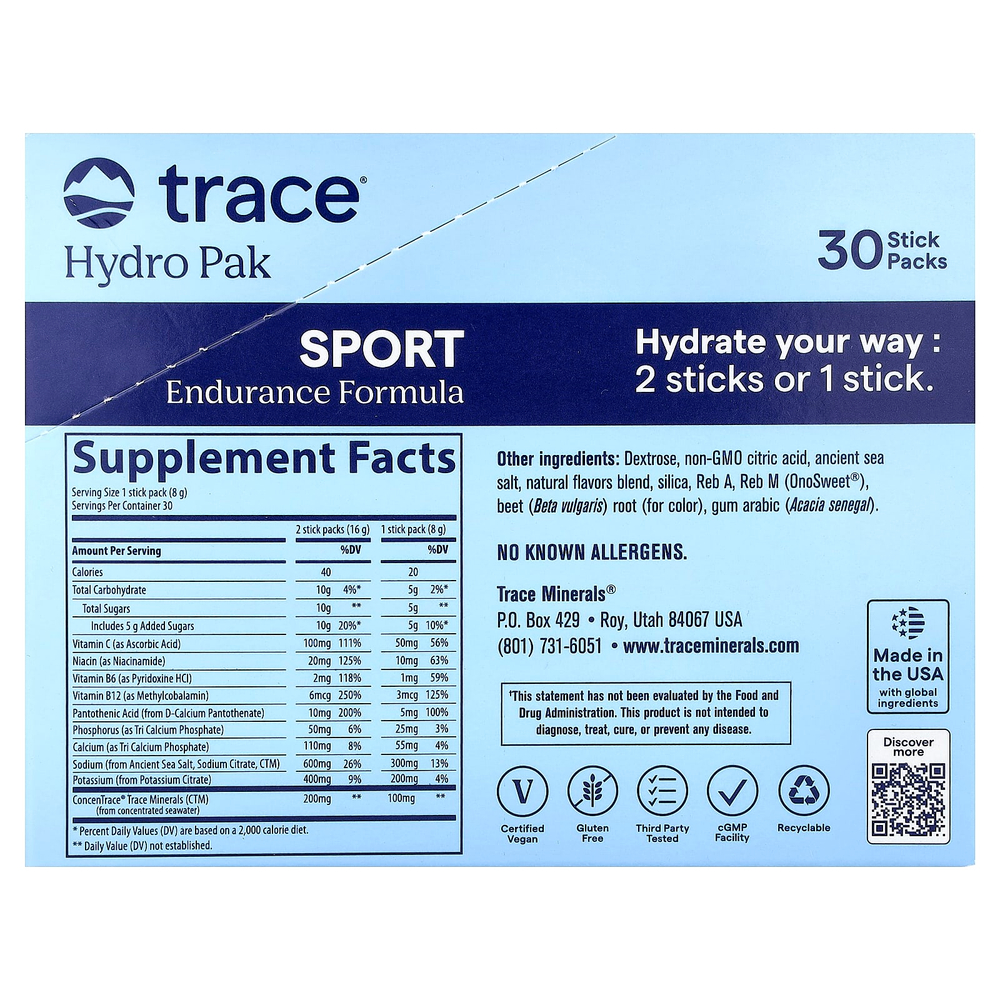 Trace, Hydro Pak Sport, Strawberry Coconut, 30 Stick Packs, 0.28 oz (8 g) Each