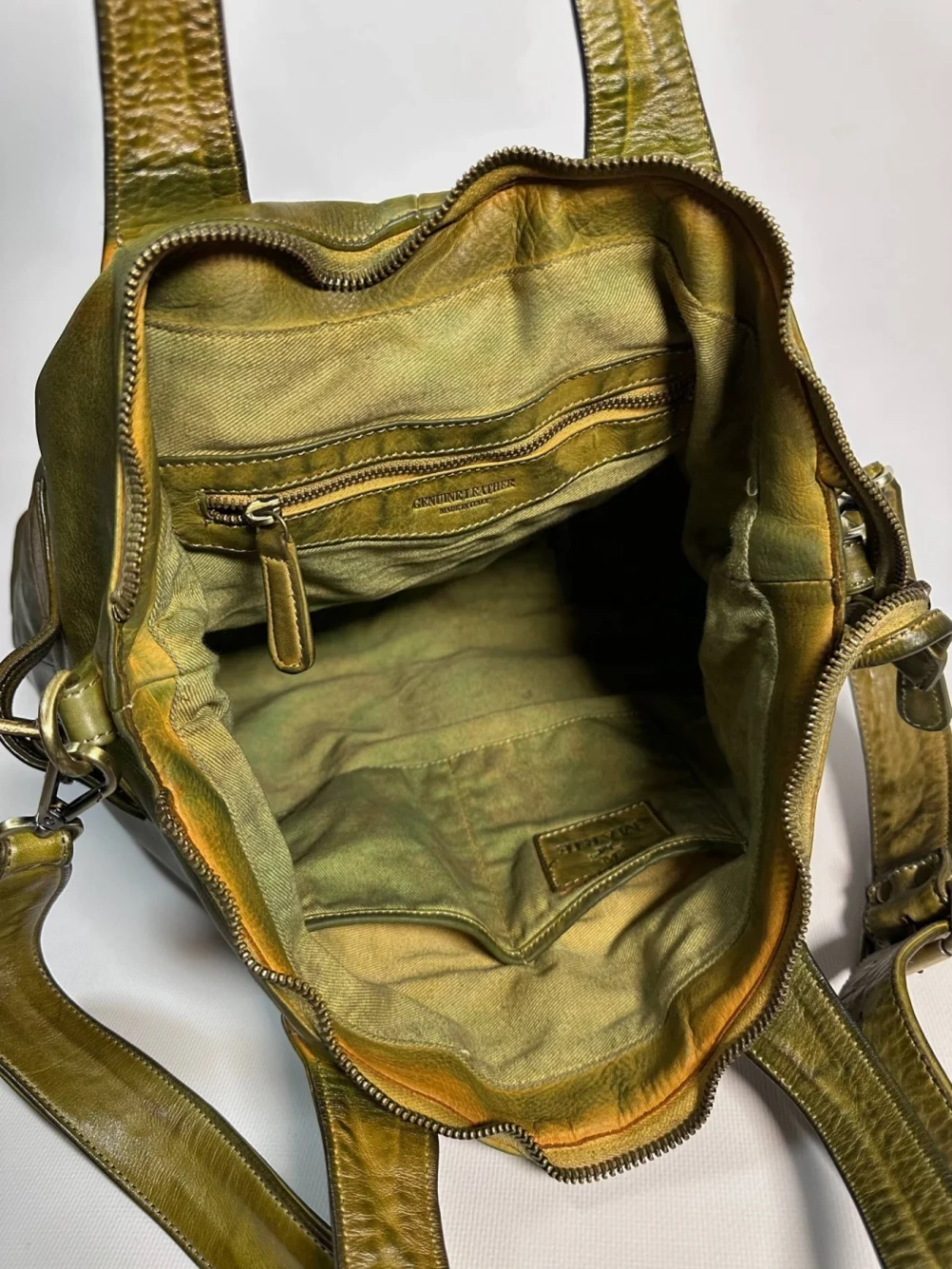 Женская премиальная горчично-оливковая сумка из натуральной кожи "Венеция"