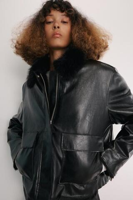 ZARA КУРТКА ИЗ ИСКУССТВЕННОЙ КОЖИ — ZW COLLECTION, ЧЕРНЫЙ