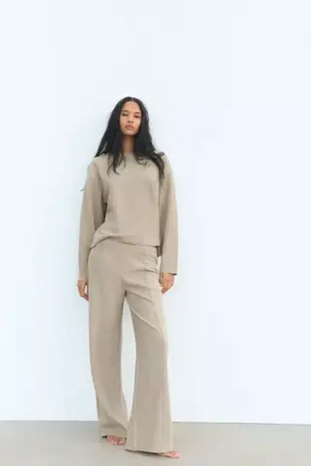 ZARA БРЮКИ ПРЯМОГО КРОЯ ИЗ МЯГКОЙ ТКАНИ, ЗЕЛЕНЫЙ С МЕЛАНЖЕВЫМ ЭФФЕКТОМ