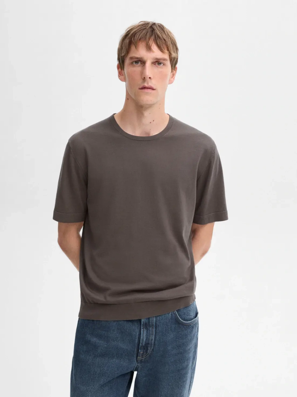 Massimo Dutti Футболка из 100% хлопка, мышино-серый