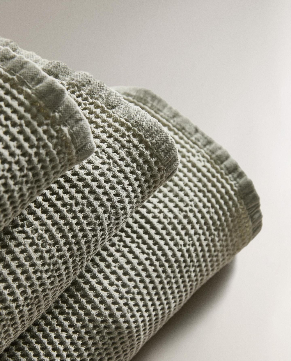 Zara Home - Мини вафельное банное полотенце, зеленый, 30х50 см