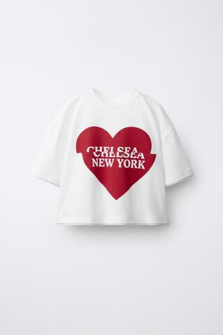 ZARA ФУТБОЛКА С ПРИНТОМ «СЕРДЦЕ», БЕЛЫЙ