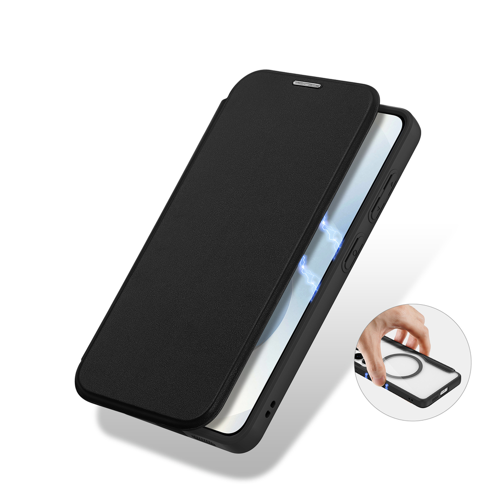 Чехол книжка черного цвета с поддержкой MagSafe для Samsung Galaxy S26, серия Skin X Pro Series от Dux Ducis