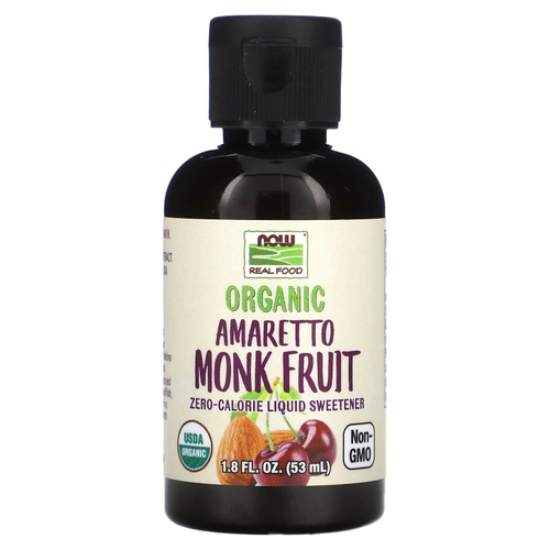 NOW Foods, Organic Amaretto Monk Fruit, низкокалорийный жидкий подсластитель, 53 мл (1,8 жидк. унц.)