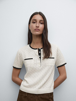 Massimo Dutti Свитер из ажурного трикотажа, натуральный