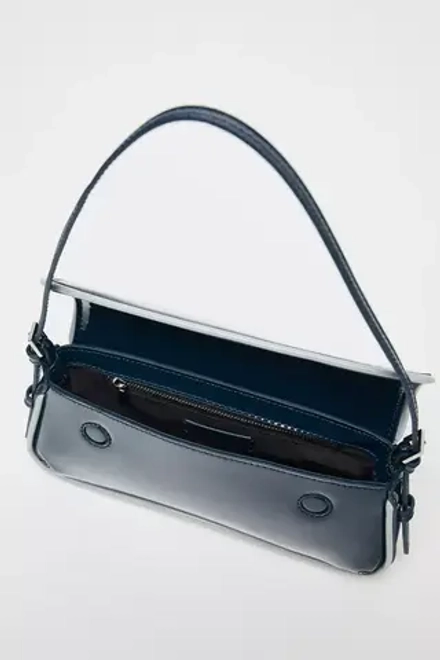 ZARA ЛАКИРОВАННАЯ СУМКА С КОНТРАСТНЫМИ ДЕТАЛЯМИ, СИНИЙ