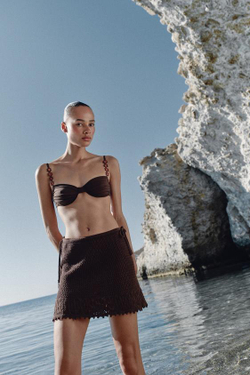 ZARA ТРИКОТАЖНАЯ МИНИ-ЮБКА, КОРИЧНЕВЫЙ