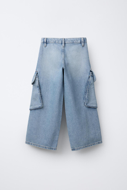 ZARA ДЖИНСЫ КАРГО С КАРМАНАМИ, СИНИЙ