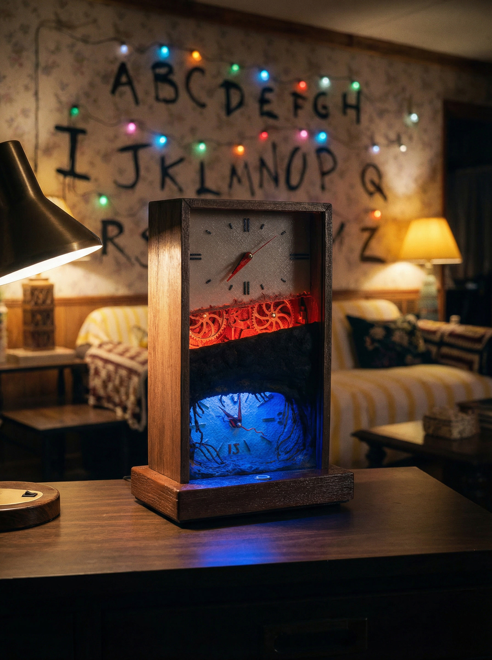 Настольные часы "Изнанка" - арт-объект с двумя циферблатами и подсветкой