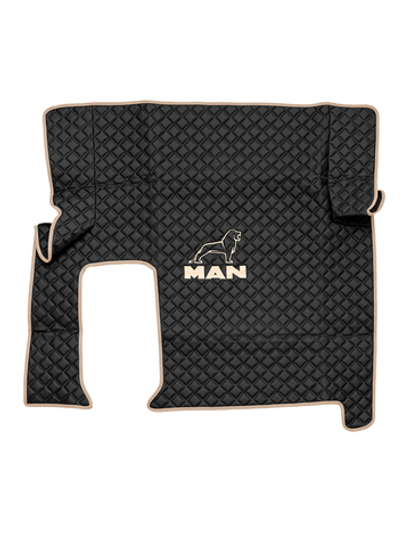 Ковры MAN TGX с 1-м ящиком (автомат) (экокожа, черный, бежевый кант, бежевая вышивка)