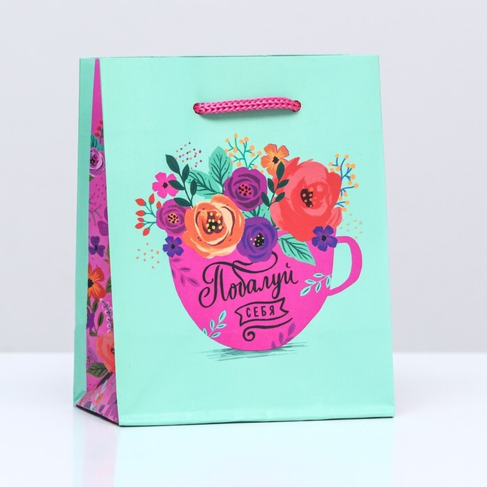 Пакет подарочный "Букет цветов", 11,5 х14,5 х 6 см