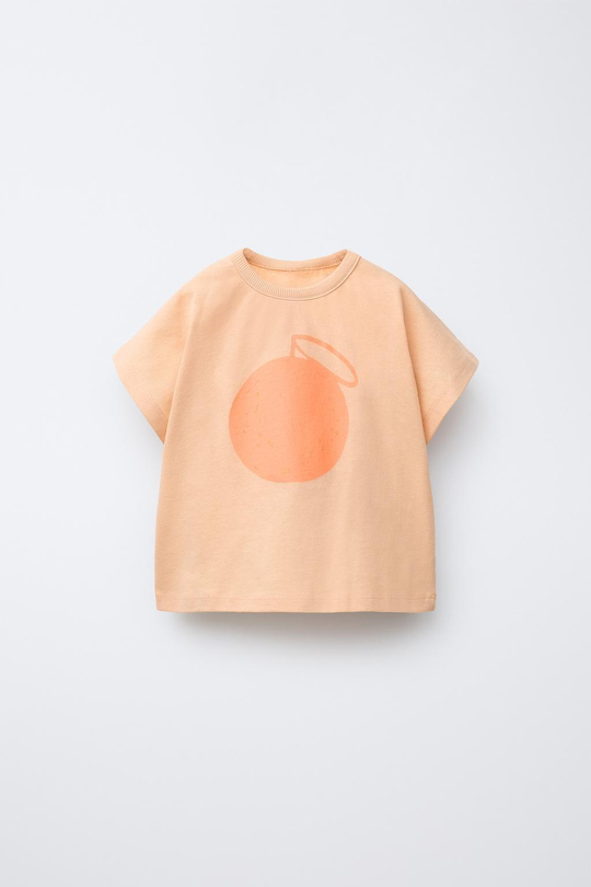ZARA ФУТБОЛКА С ПРИНТОМ, БЕЖЕВЫЙ