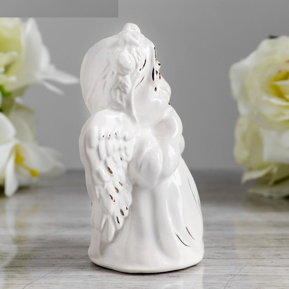Статуэтка "Ангел девочка", глянец белый, золото, 12 см