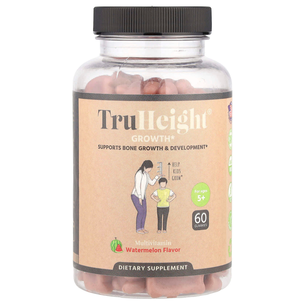 TruHeight, Growth Gummies, мультивитамины, для детей от 5 лет, со вкусом арбуза, 60 жевательных таблеток