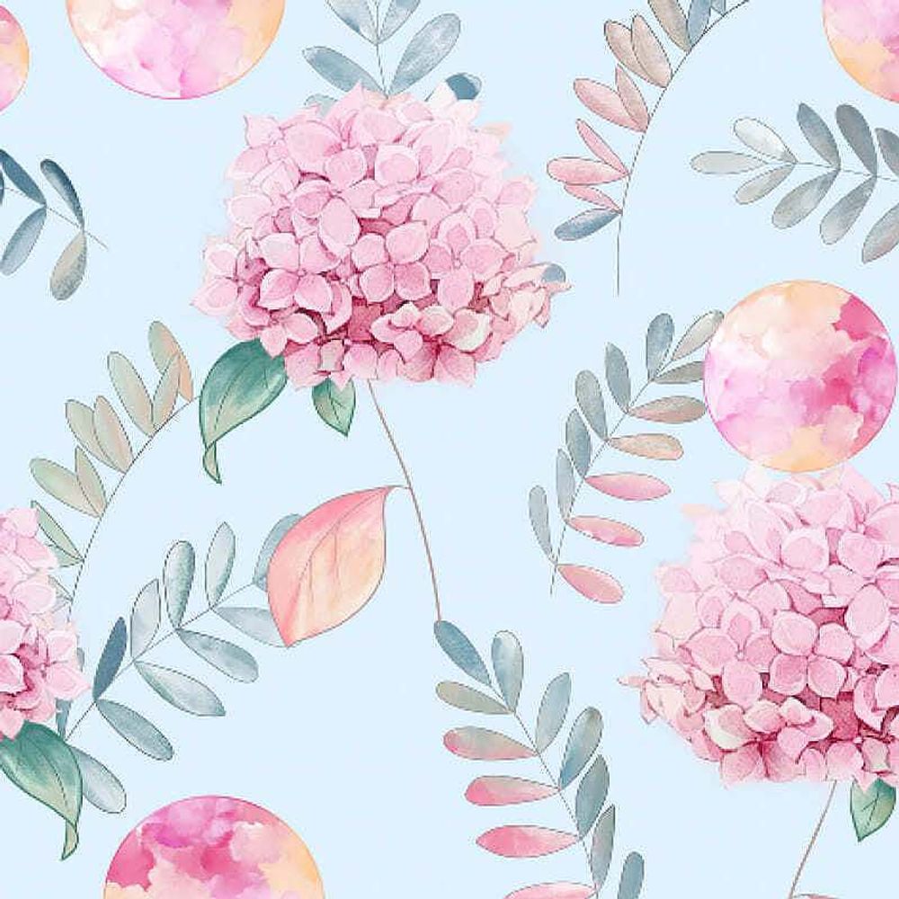 Пленка с принтом ЦВЕТЫ 58см*10м НЕБЕСНО-ГОЛУБОЙ