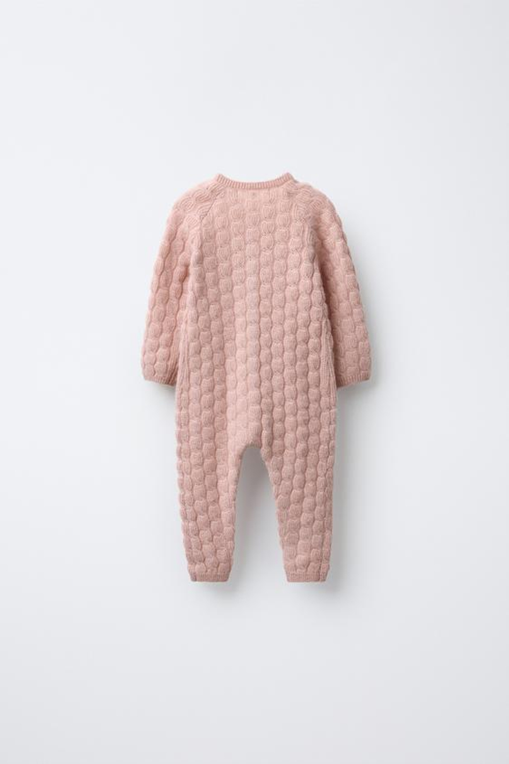 ZARA ДЛИННЫЙ ВЯЗАНЫЙ КОМБИНЕЗОН С КОСАМИ, БЛЕДНО-РОЗОВЫЙ