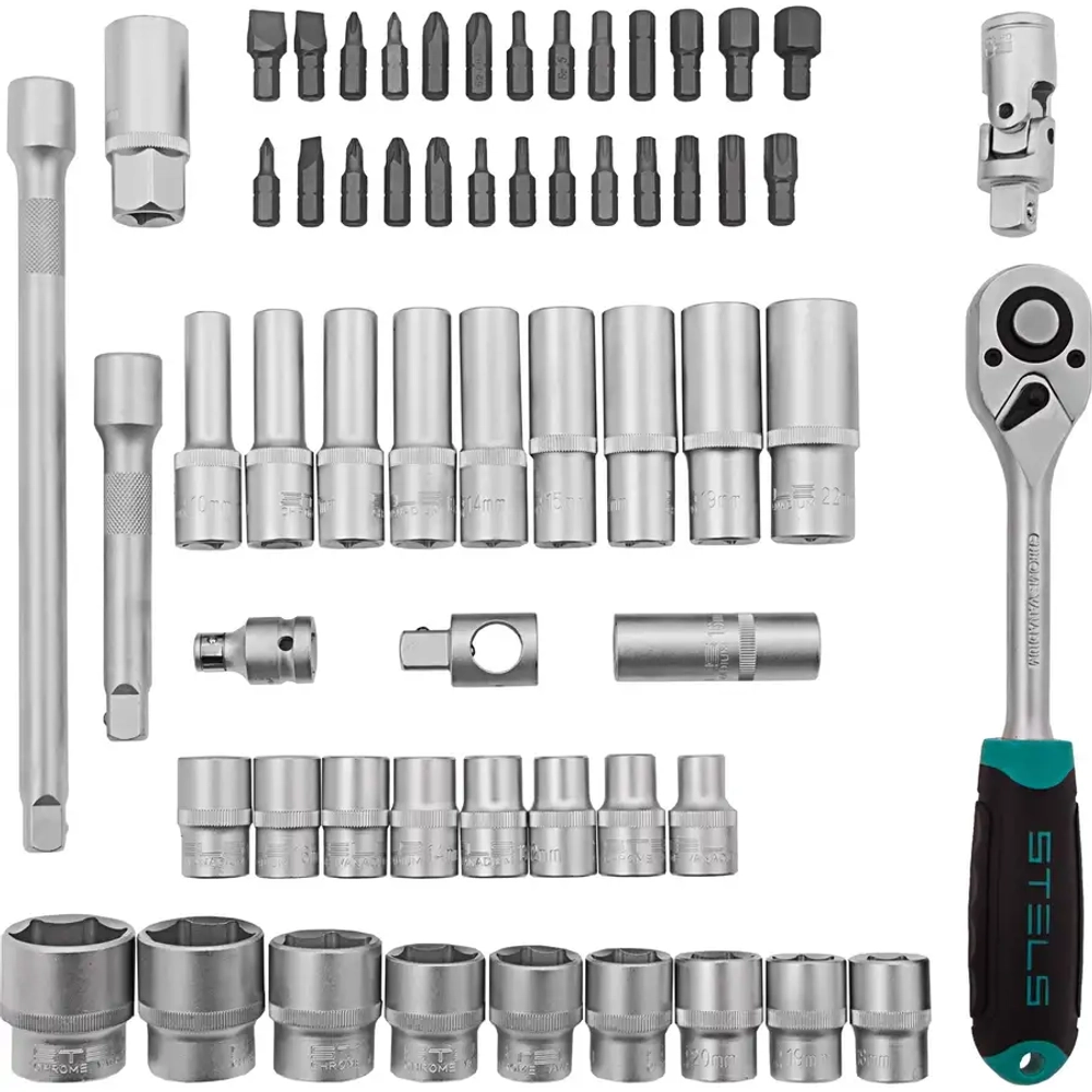 Набор инструментов, 1/2", CrV, пластиковый кейс, 60 пр STELS 14103