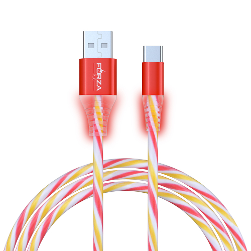 Кабель для зарядки USB(A)-Type C FORZA Конфетти, 1.5А, 1м, цветная подсветка, 3 цвета, пакет
