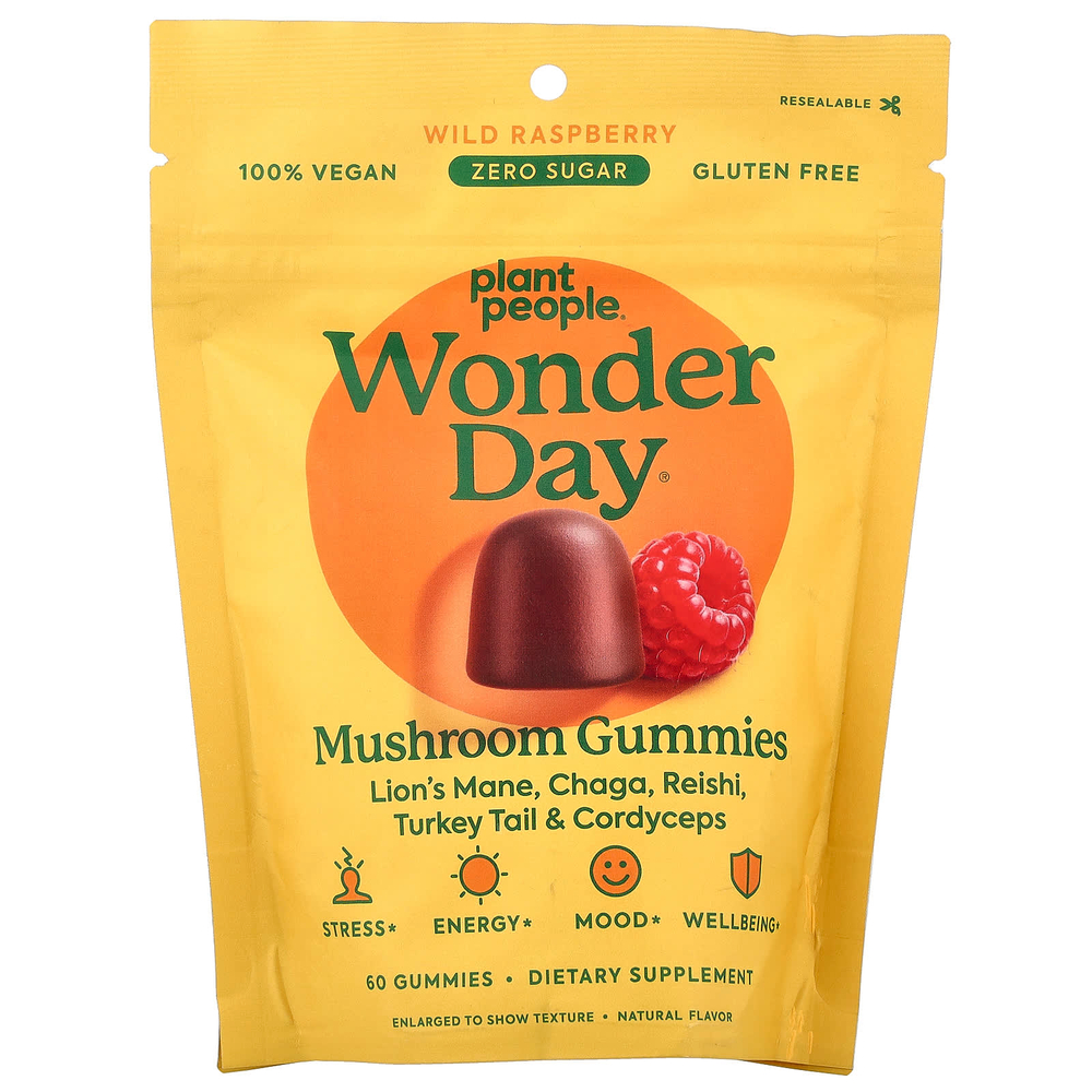 Plant People, WonderDay®, жевательные мармеладки с грибами, дикая малина, 60 жевательных таблеток