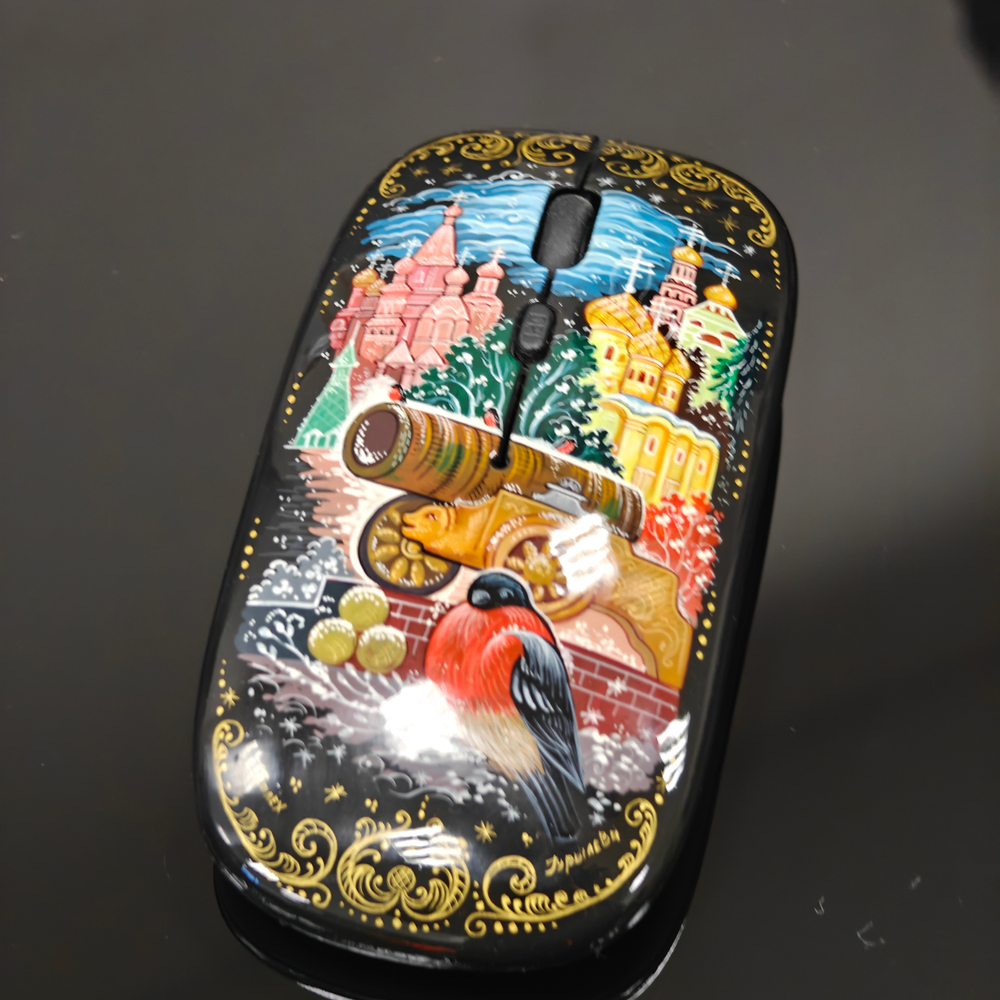 Мышь беспроводная, с ручной росписью Палех "Москва. Царь-пушка"