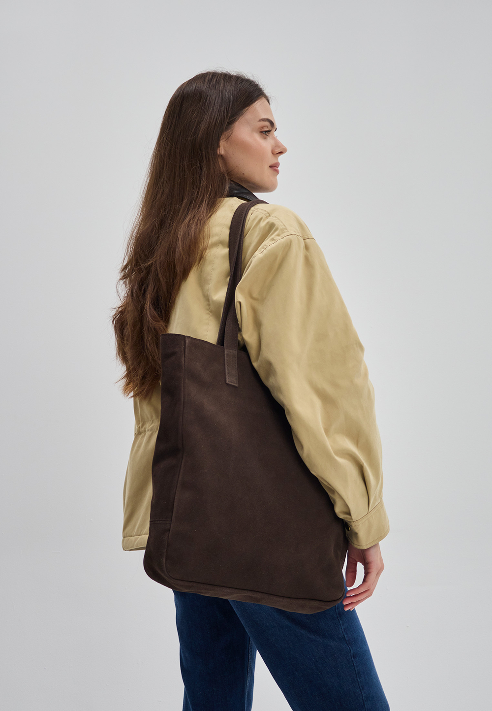 сумка шоппер шоколад на молнии замша