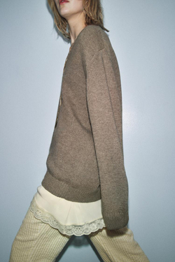 ZARA КОМБИНИРОВАННЫЙ СВИТЕР ИЗ ШЕРСТИ, СВЕТЛЫЙ СЕРО-КОРИЧНЕВЫЙ