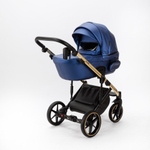 Детская универсальная коляска Adamex LUMI SE Deluxe L-SM503 (2в1) Синяя перламутровая экокожа, золотая рама