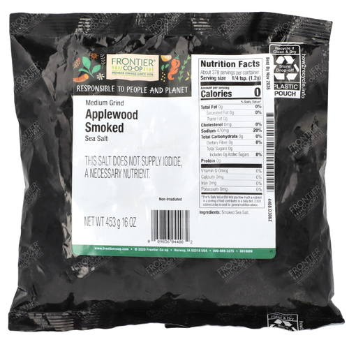 Frontier Co-op, Морская соль, копченая на яблоне, среднего помола, 453 г (16 унций)